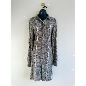 Vintage y2k Norma Kamali Snakeskin Print Shirt Dress Button Front Long Sleeve M
